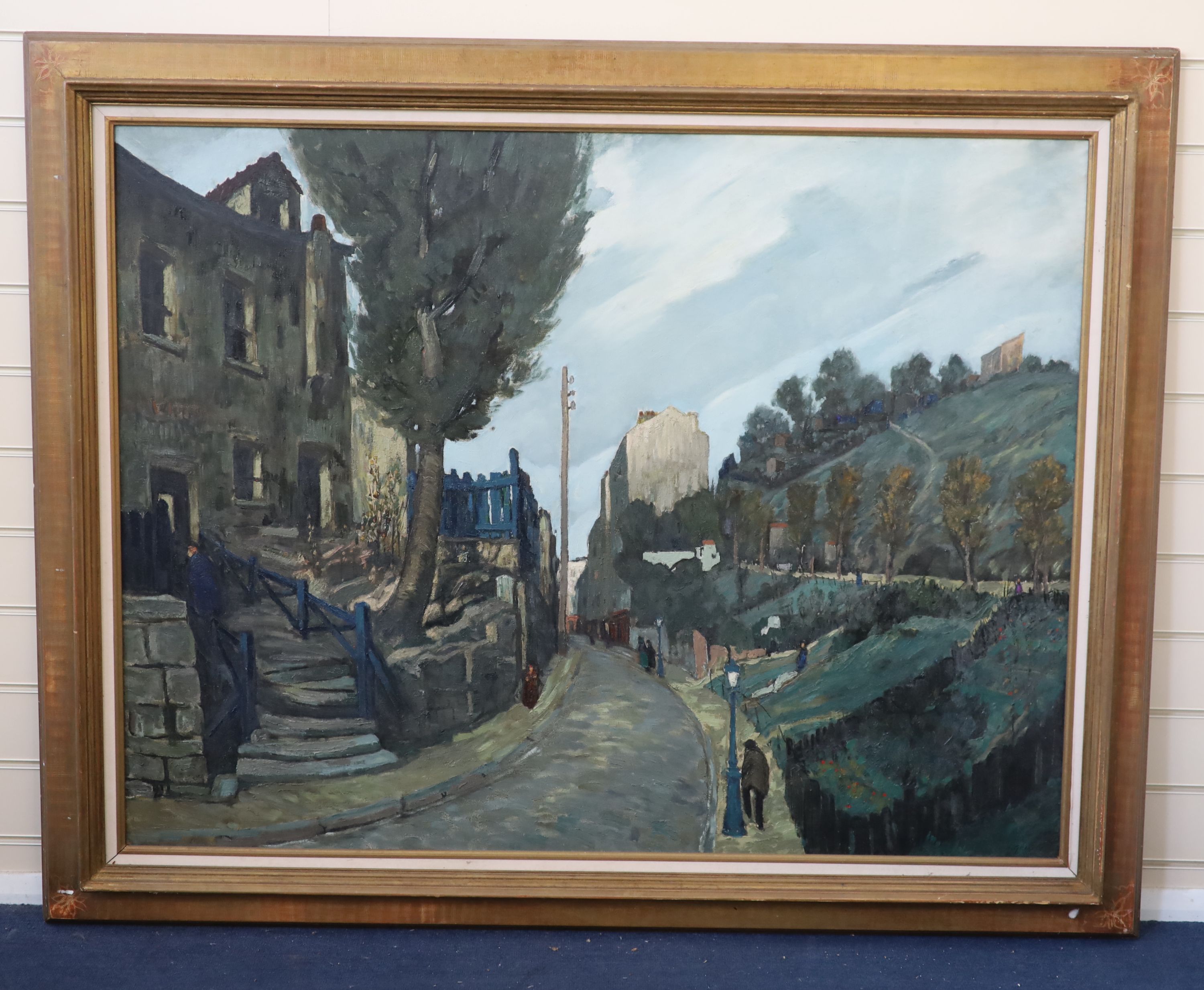 Alphonse Léon Quizet (French, 1885-1955), Street scene, Montmartre, Oil on canvas, 88 x 115cm.